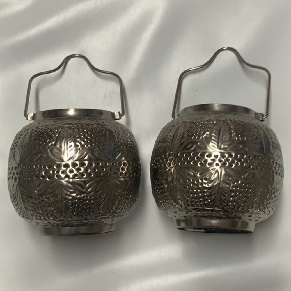 Pair of Metal Punched Lanterns